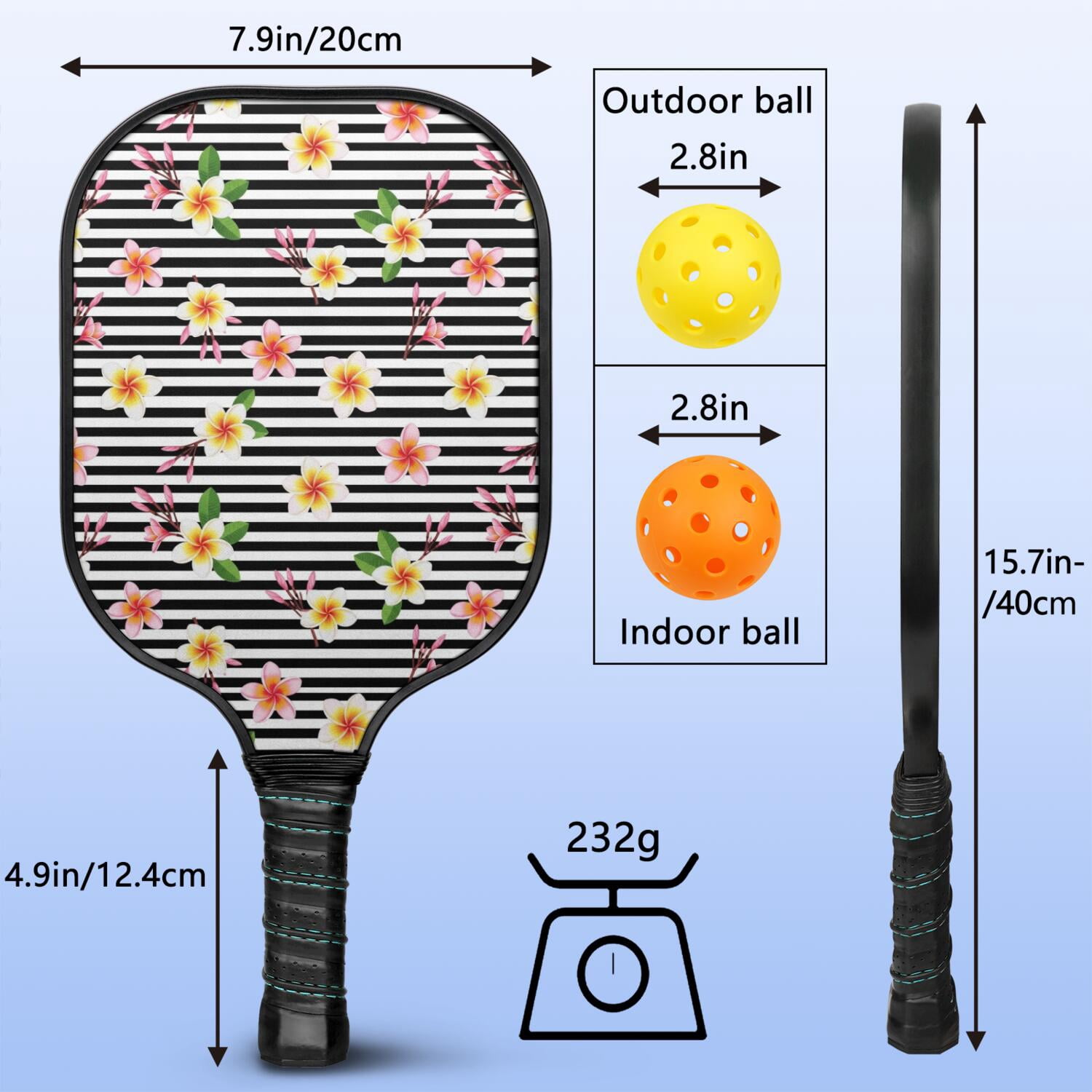 Pickleball Paddles Set,Pioneer Flower Floral Print Pattern Fiberglass Surface Pickleball Racket Set with 2 Indoor Outdoor Pickleball Balls and Pickleball Bag,Pickle-ball Equipment