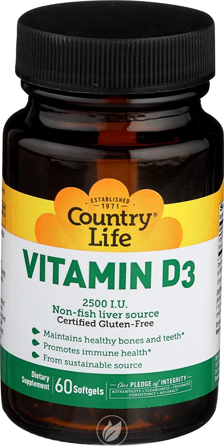 (2 Pack) Country Life Vitamins Vitamin D3,2500 Iu 60 Sgel