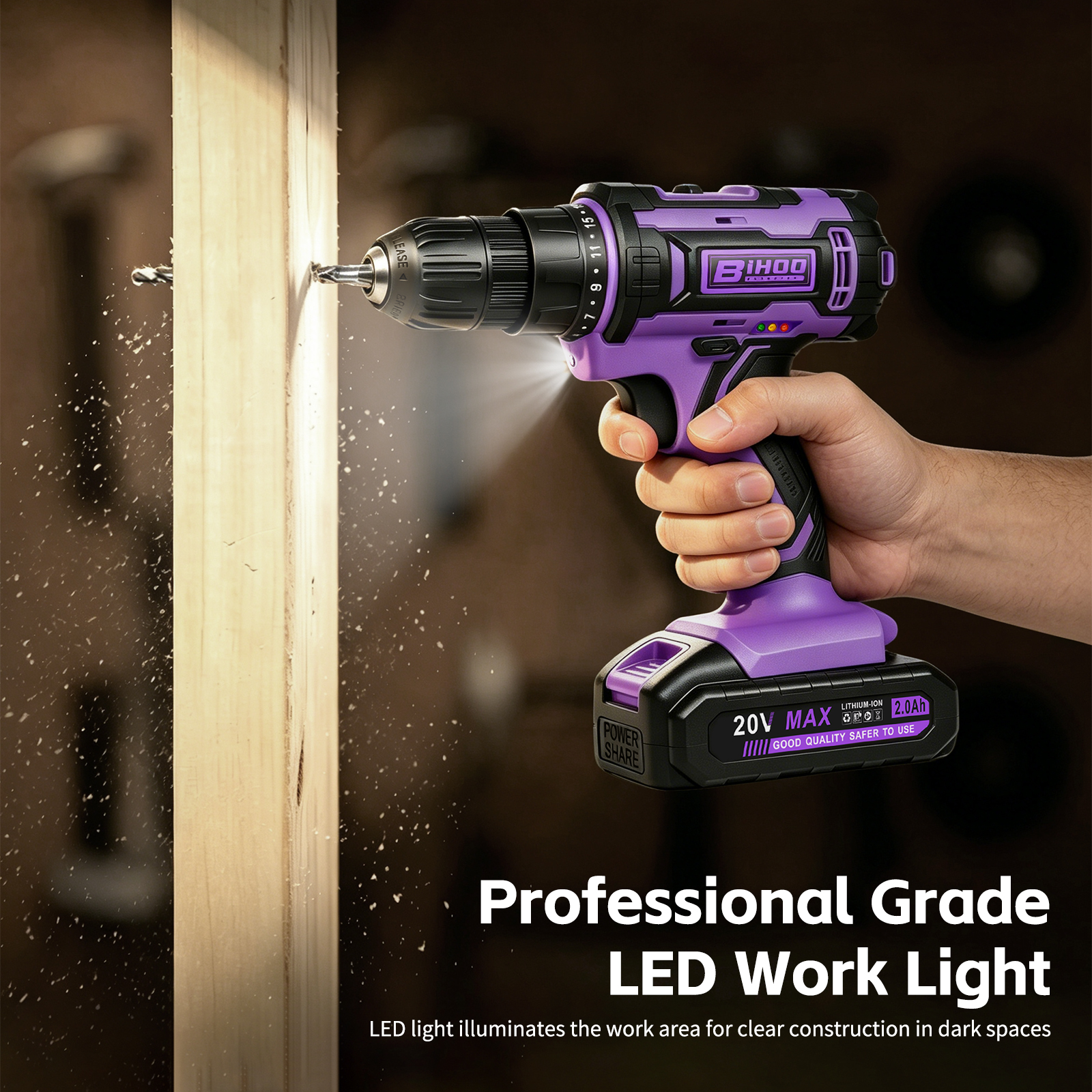BIHOO 20V Cordless Drill Driver Kit, Purple, for Women photo 4