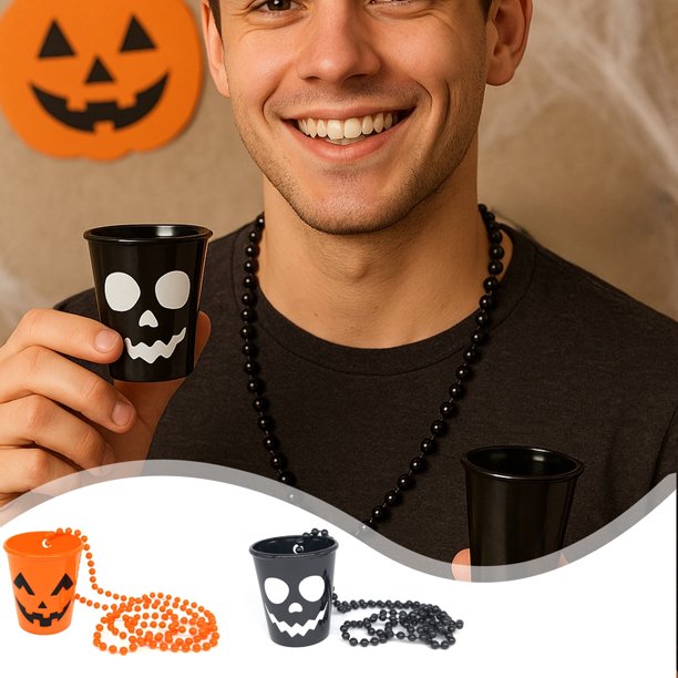 Decoración de Halloween, regalos de Halloween, accesorios de Halloween, collar de taza con cara de fantasma de Halloween, collar de taza de vino de plástico para fiesta de Halloween, collar de taza de