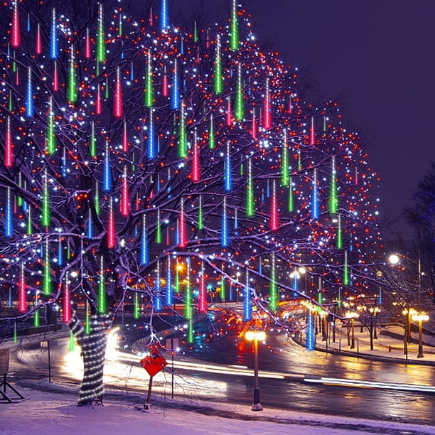 Luces navideñas con forma de carámbano, lluvia de meteoritos, 192 LED