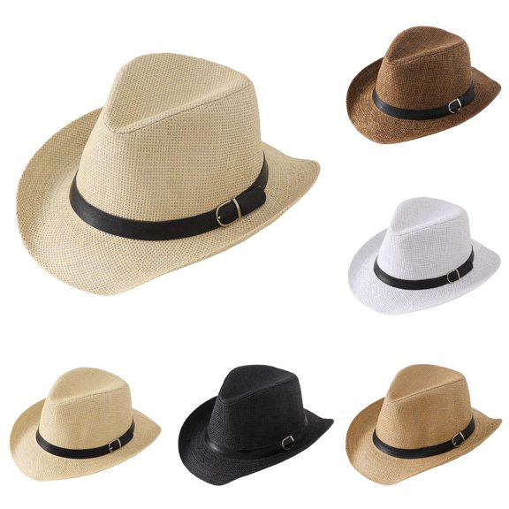 Summer Sun Hats for Women Men Breathable Panama Straw Cowboy Hat Wide Brim Rolled Edge Sun Casual Beach Outdoor Travel Elegant British Style Women Floppy Hats for Summer