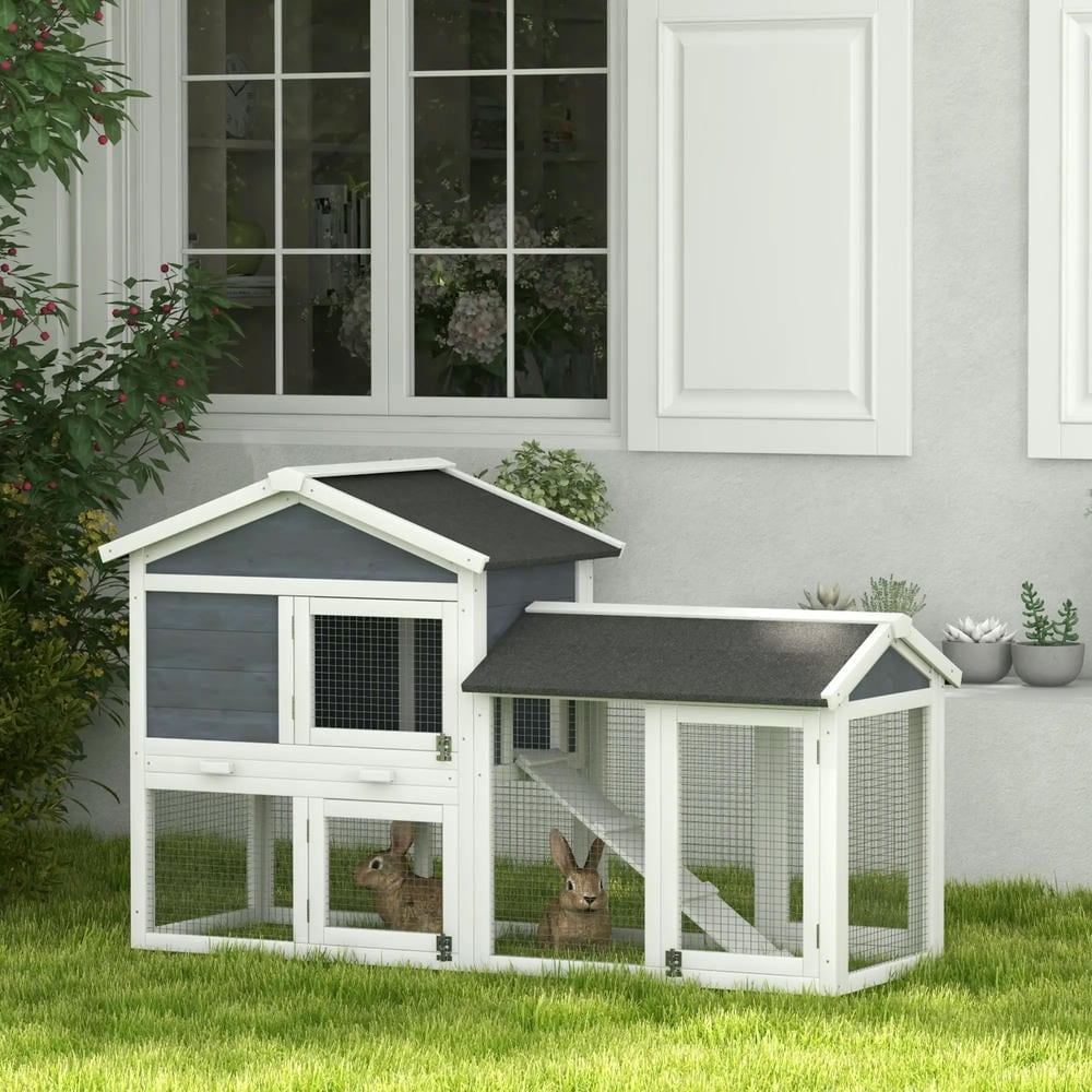 Barara King Large Rabbit Coop, Rabbit Coop, Outdoor Rabbit House,Wooden Rabbit Hutch Elevated Bunny Cage with Enclosed Run with Wheels, Ramp, Removable Tray Ideal, Brown