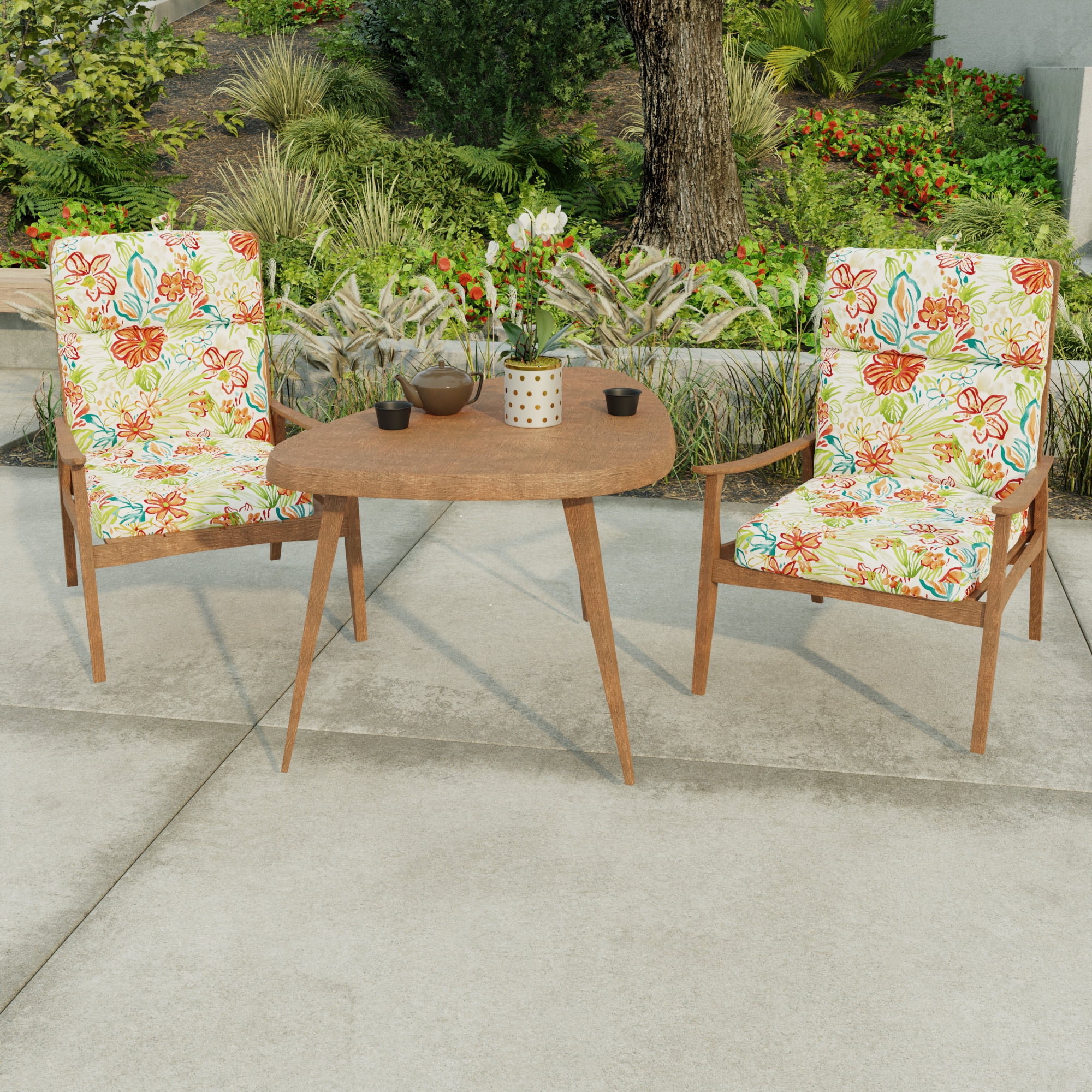 Jordan Manufacturing 44" x 22" Valeda Breeze Multicolor Floral Rectangular Outdoor Chair Cushion with Ties and Hanger Loop