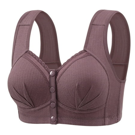 REORIAFEE Bras for Women Push up No Wires Front Closure Wirefree Gathered Together Bras Solid Brassiere Breathable Wide Strap Comfy Corset Underwear Classic Comfortable Support Lingerie Purple 44