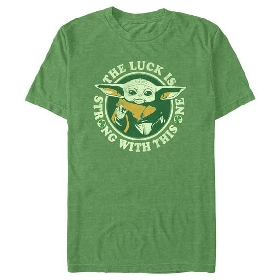 Men's Star Wars: The Mandalorian St. Patrick's Day Grogu Luck is Strong with this One Distressed Graphic Tee Kelly Heather Small