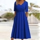 thumbnail image 2 of Vestido vintage informal de mujer con cuello en V y manga corta plisada - Falda larga de playa de poliéster con estampado floral, tallas S-XXXL, 2 of 8