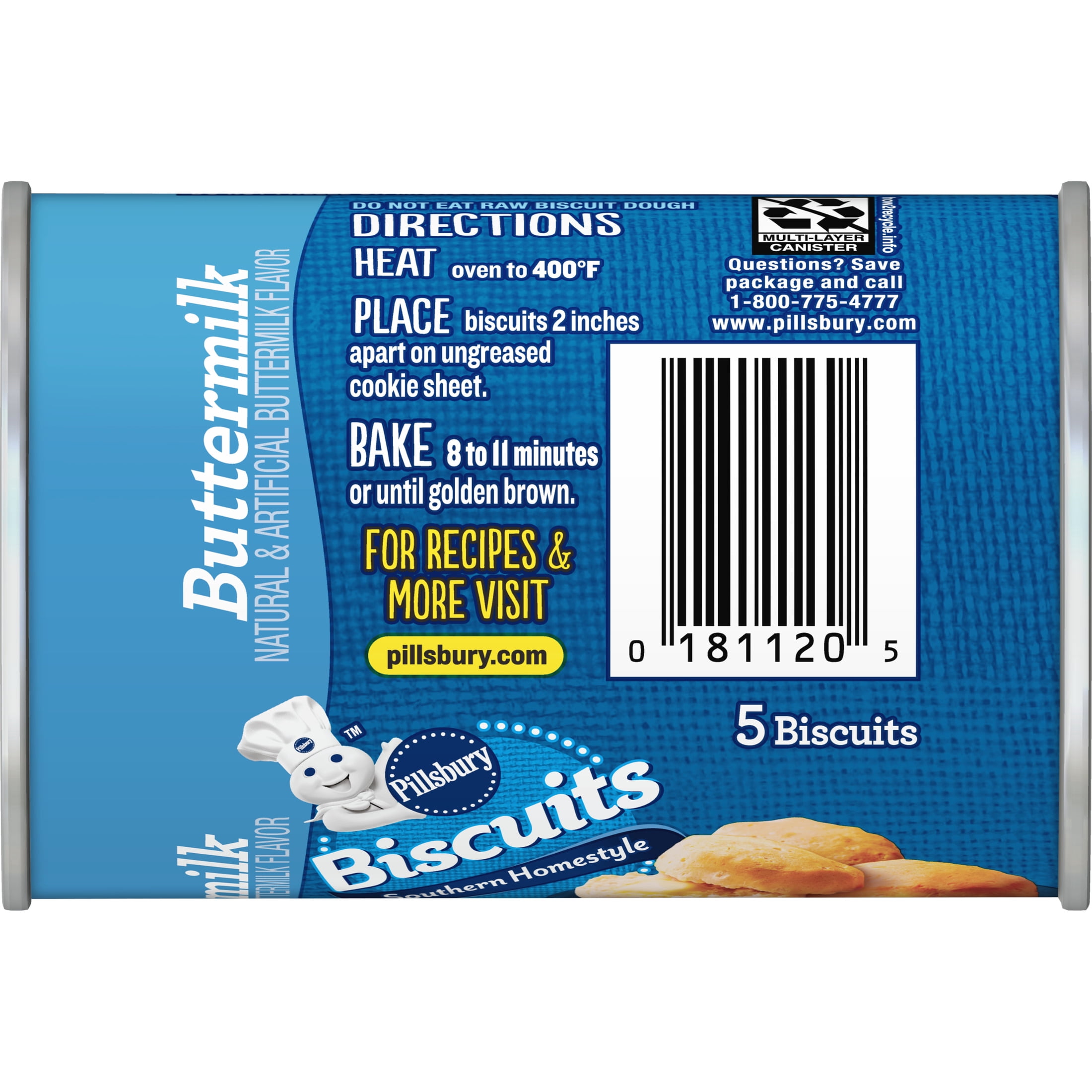 Pillsbury Southern Homestyle Biscuits, Buttermilk, 5 Count, 6 oz
