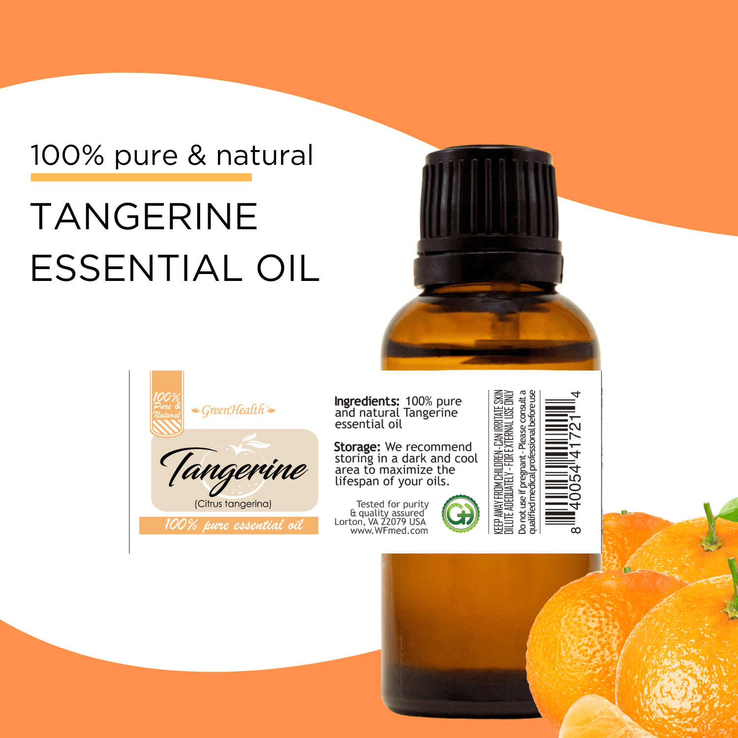 GreenHealth Tangerine Essential Oil 128 fl oz (1 Gallon) Plastic Jug with Cap