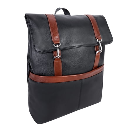 UPC: 0642154184726 | McKlein U Series  ELEMENT   Pebble Grain Calfskin Leather 17  Leather  Two-Tone  Flap-Over  Laptop & Tablet Backpack  Black (18472)