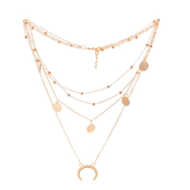 EeaseMX Collar multicapa con cuentas redondas de luna para clavícula, joyería de regalo, accesorio para el cuello para mujer (dorado)