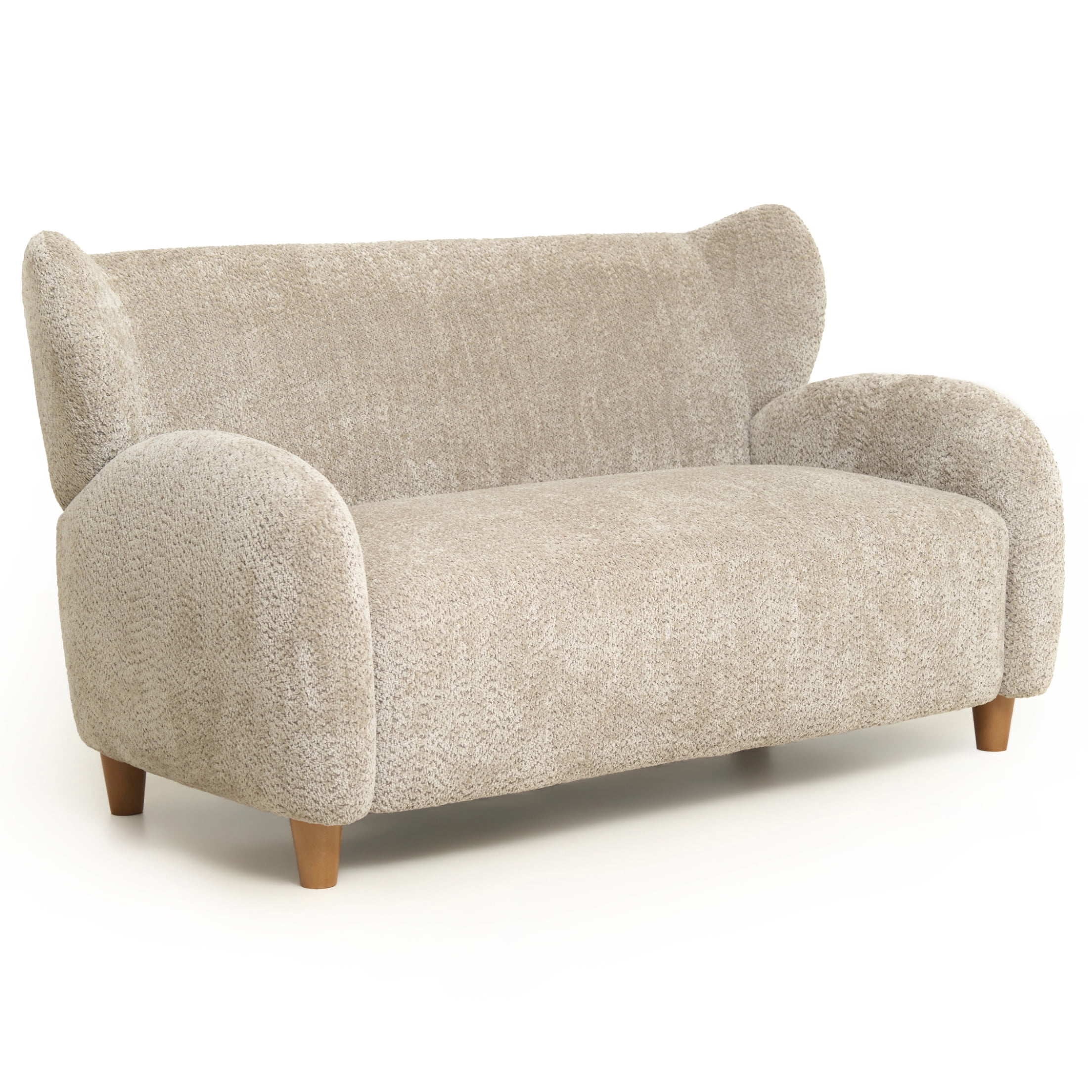 Noble House Misty Nordic 58" Loveseat Accent Chair, Curved Backrest Chenille Fabric Sofa for Living Room, Camel