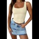 thumbnail image 1 of Tops de Verano para Mujer con Cuello Cuadrado para Salir, Tops Básicos Acanalados para Hacer Ejercicio Amarillo XL, 1 of 8
