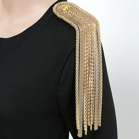 OPOLSKI Brooch Pin Handmade Beads Long Tassel Chain Classical Electroplating Decorative DIY Epaulette Shoulder Jewelry Silver