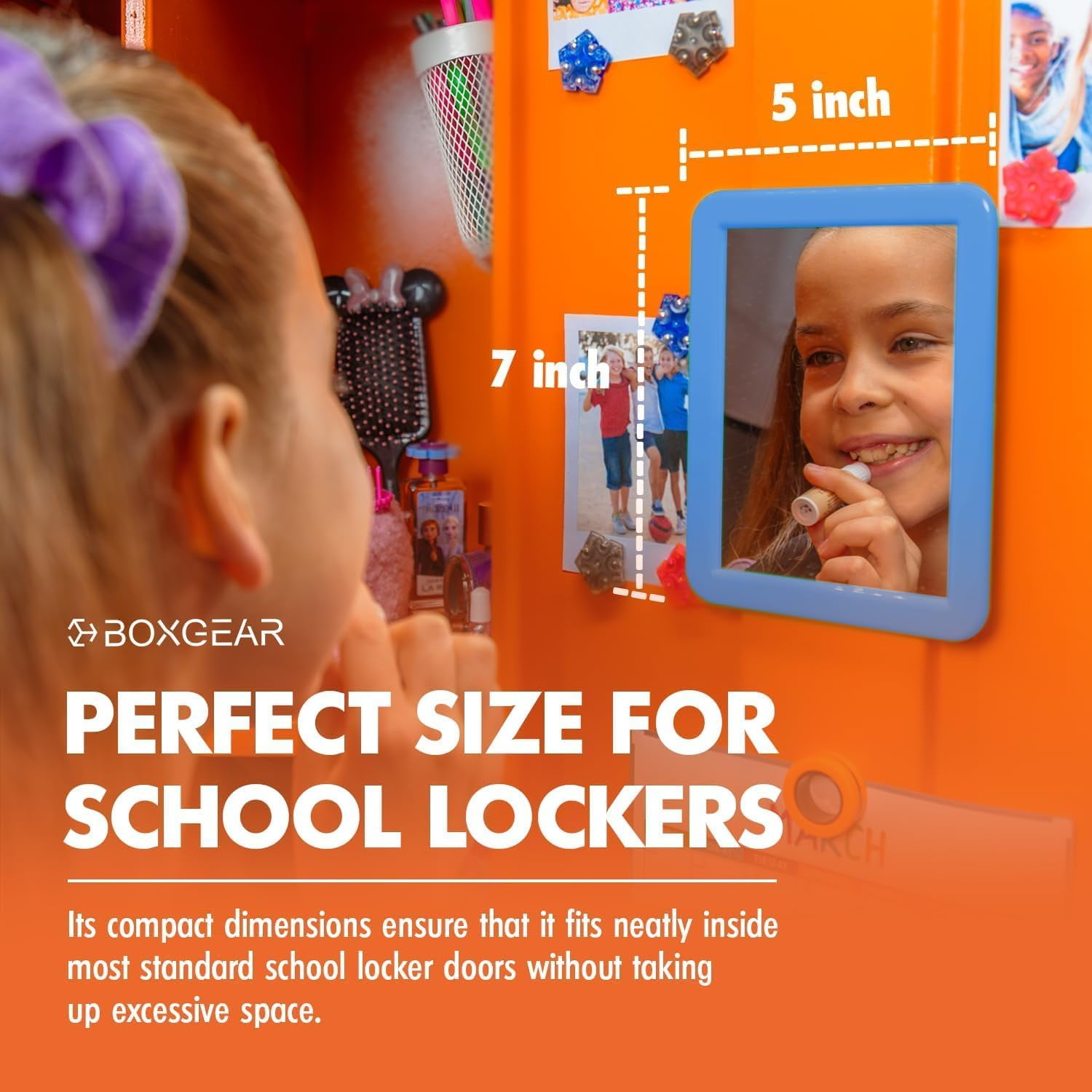Blue Magnetic Locker Mirror - 5" x 7"- for School Locker, Bathroom, Household Refrigerator, Locker Accessory, Workshop Toolbox or Office Cabinet| 1 Pack