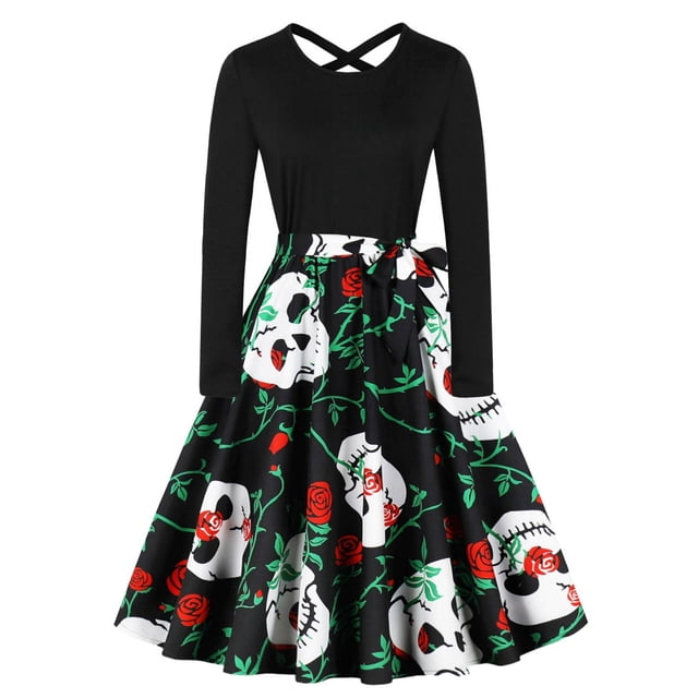 WILLBEST Robes pour Femmes Vintage Manches Longues Soirée Bal Robe Longue