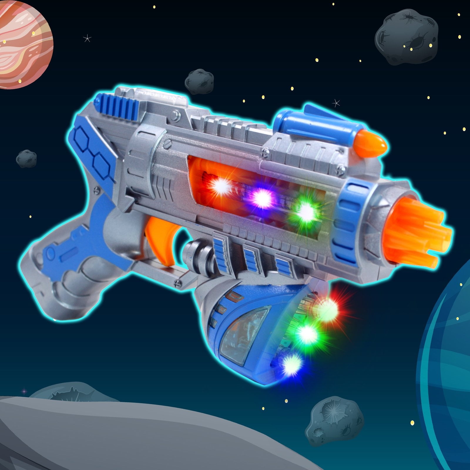 KidFun Superhero Galaxy Toy Gun Space Blaster Lights Sounds, Ages 3-13 Blue