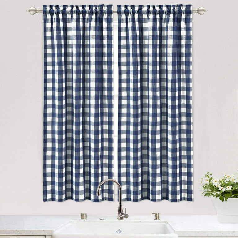  Haperlare Tier Curtains for Kitchen Window, Plaid Gingham  Pattern Short Bathroom Window Curtain, Buffalo Check Yarn Dyed Half Window  Kitchen Cafe Curtains, 28 x 30, Black/White, Set of 2 : Home