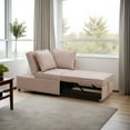 thumbnail image 3 of Aukfa 71" Convertible Chaise Futon Pull Out Sofa Chair Bed, Adjustable Backrest, 2 Pillows, Linen, Pink, 3 of 11
