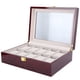 thumbnail image 3 of Caja expositor de relojes de madera con 10 rejillas, caja de almacenamiento para relojes con ventana transparente (rojo), 3 of 10
