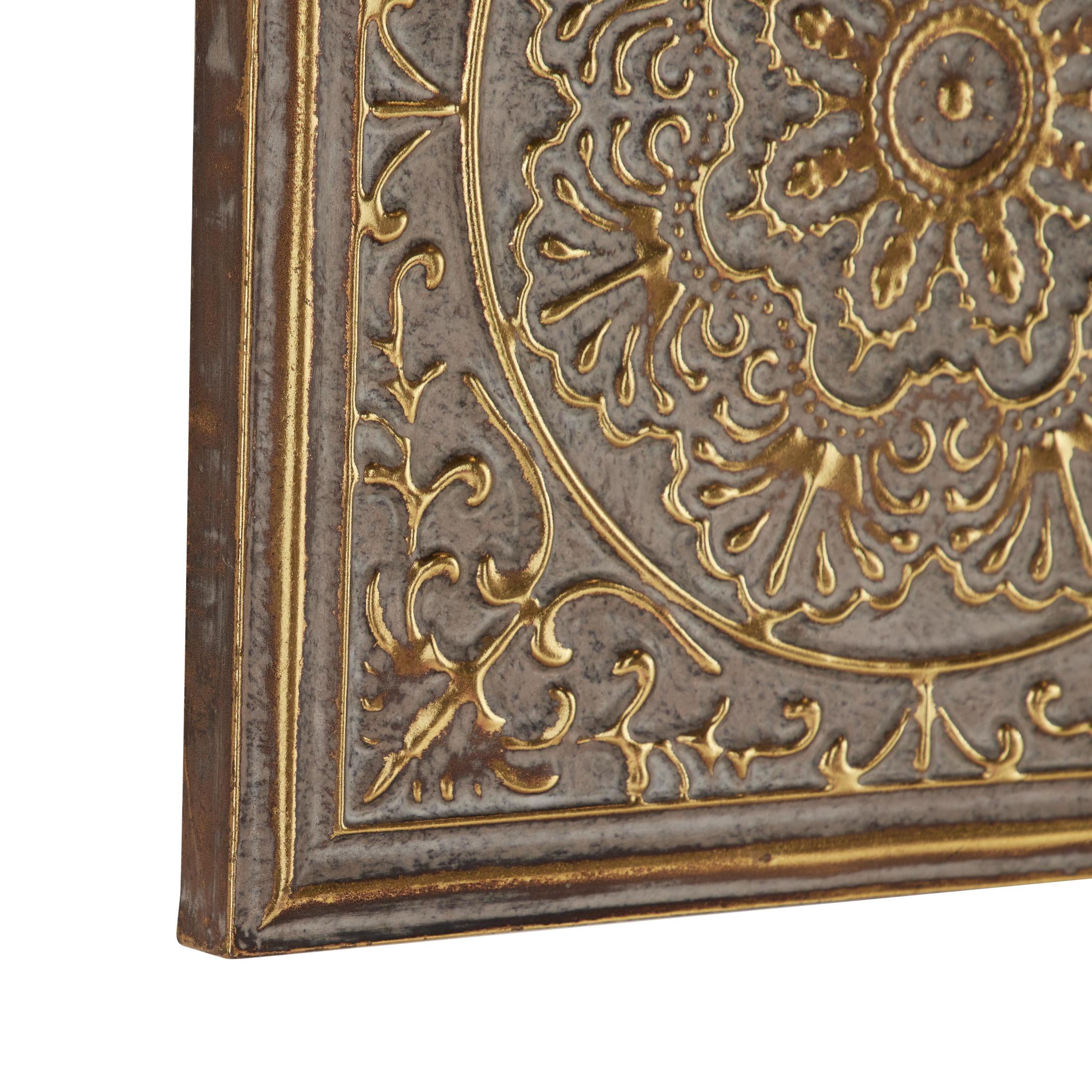 DecMode Gold Metal Scroll Wall Decor with Embossed Details (4 Count)