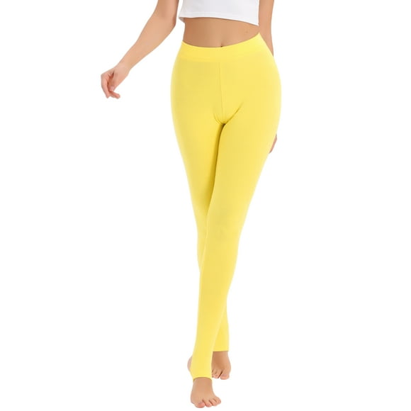 REFINED ATTIRE Women's Cotton Leggings Elastic Waistband Gym Yoga Soft Stirrup Tights Pants XS Bright Yellow