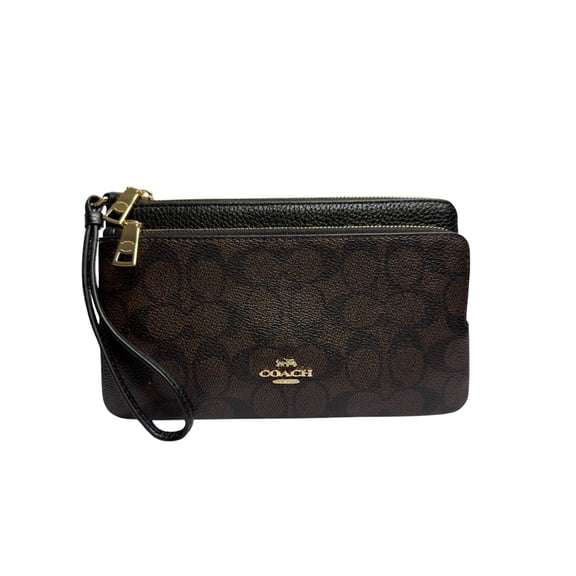 Coach Women's Double Zip Wristlet Wallet in Signature Canvas (IM/Walnut/Black)
