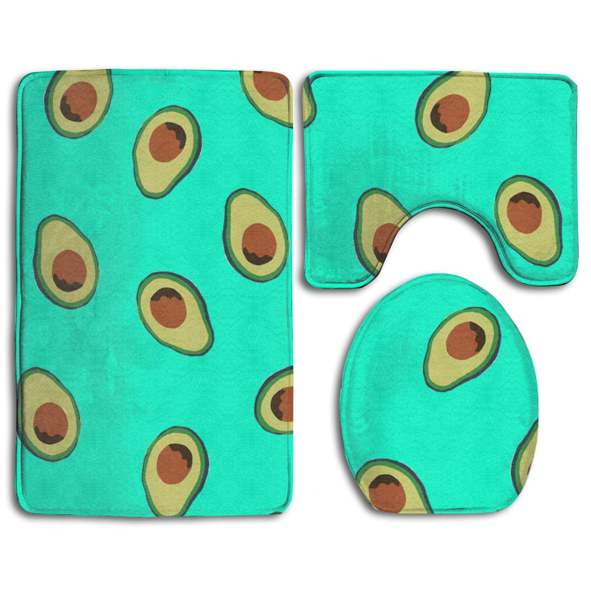 CHAPLLE Avocado Repeating Mint Green 3 Piece Bathroom Rugs Set Bath Rug