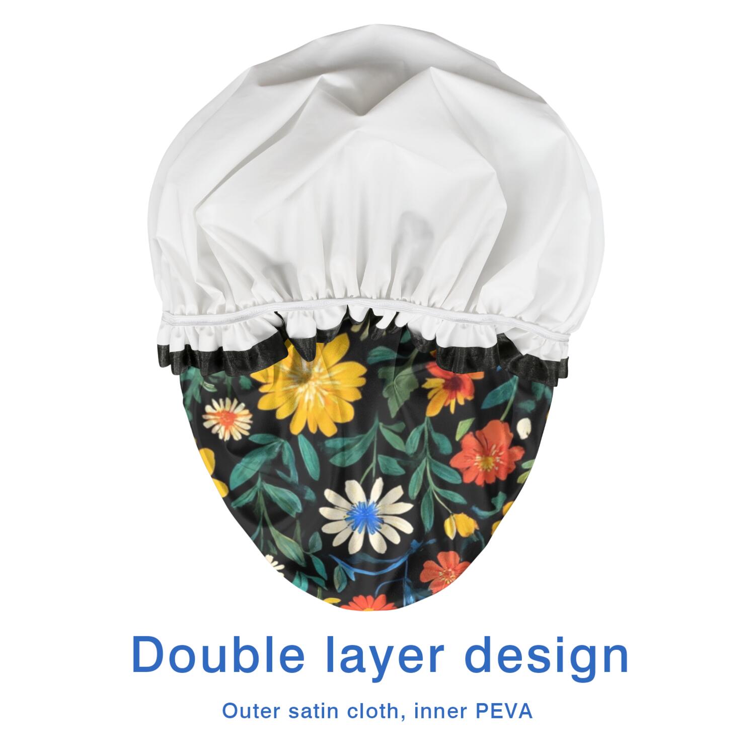 Shower Caps,Pioneer Flower Floral Print Pattern Waterproof Shower Cap for Women 4 Pieces,Double Reusable Hair Cover for Shower PEVA Elastic Stretch Hem