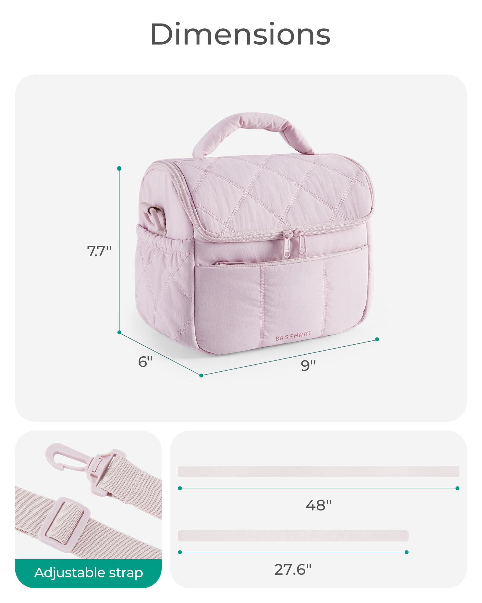 BAGSMART Insulated Lunch Bags for Women, Cute Quilted Lunch Box, Lightweight Puffy Padded Waterproof Lunch Tote, Reusable Lunch Cooler for Work Picnic Travel, Black
