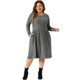 thumbnail image 3 of DARING DIVA Plus Size Round Neck Long Sleeve Casual Knit Dress 1X Gray, 3 of 6