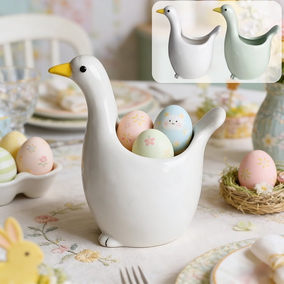 Beautynvta Bird-Shaped Egg Bowl, Ceramic Egg Cup Egg Tray, Easter Egg Holder, Tabletop Bird Cup Figurines for Storage Easter Eggs, Holiday Party Gifts, White