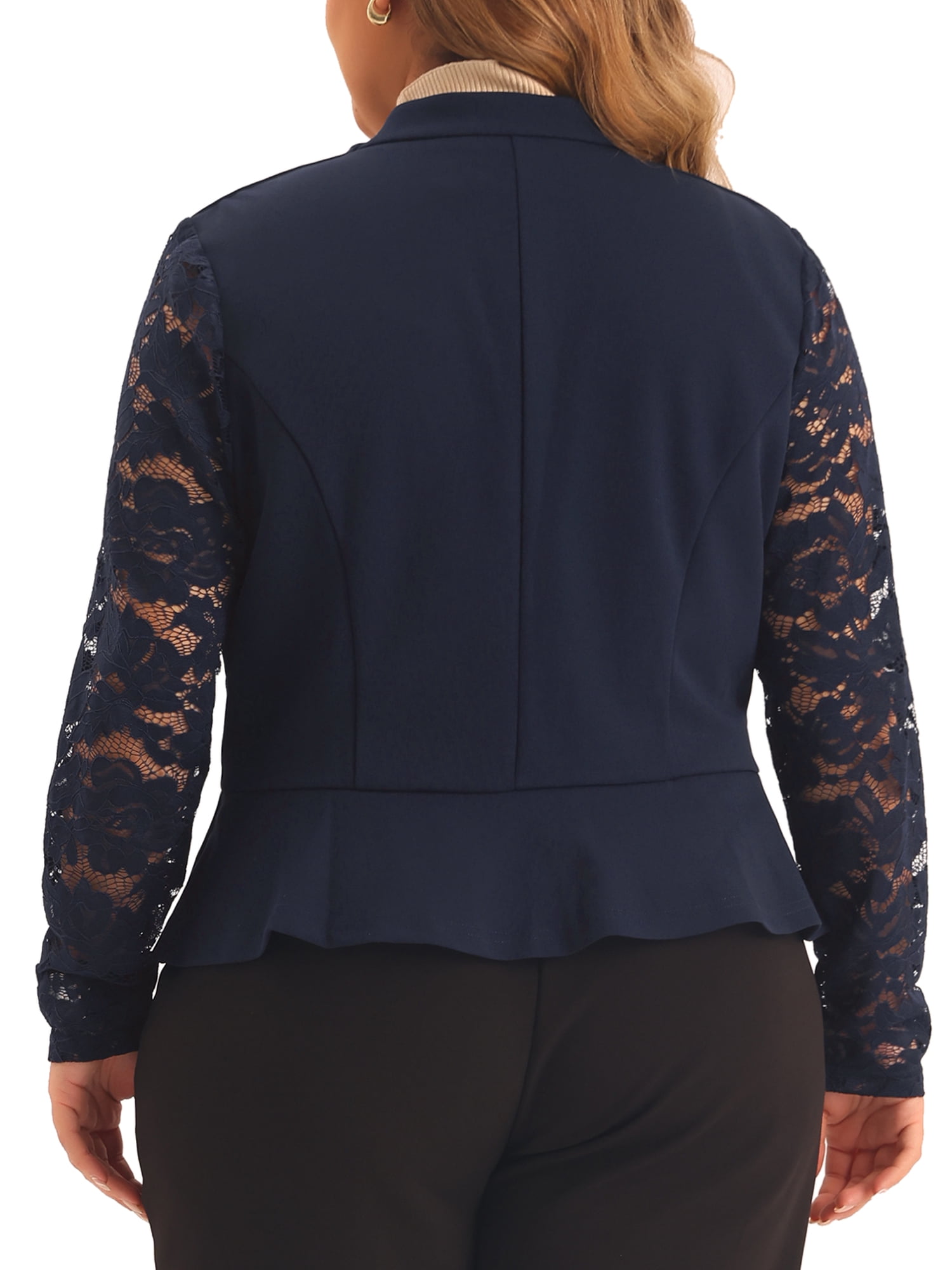 DARING DIVA Women's Plus Long Sleeve Lace Cropped Cardigans Shrug Bolero Navy Blue 3X