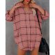 thumbnail image 2 of Camisa a cuadros para mujer, cuello en V, manga larga extragrande, longitud midi, blusa con bloques de color a cuadros para mujer, rosa, 3XL, 2 of 6