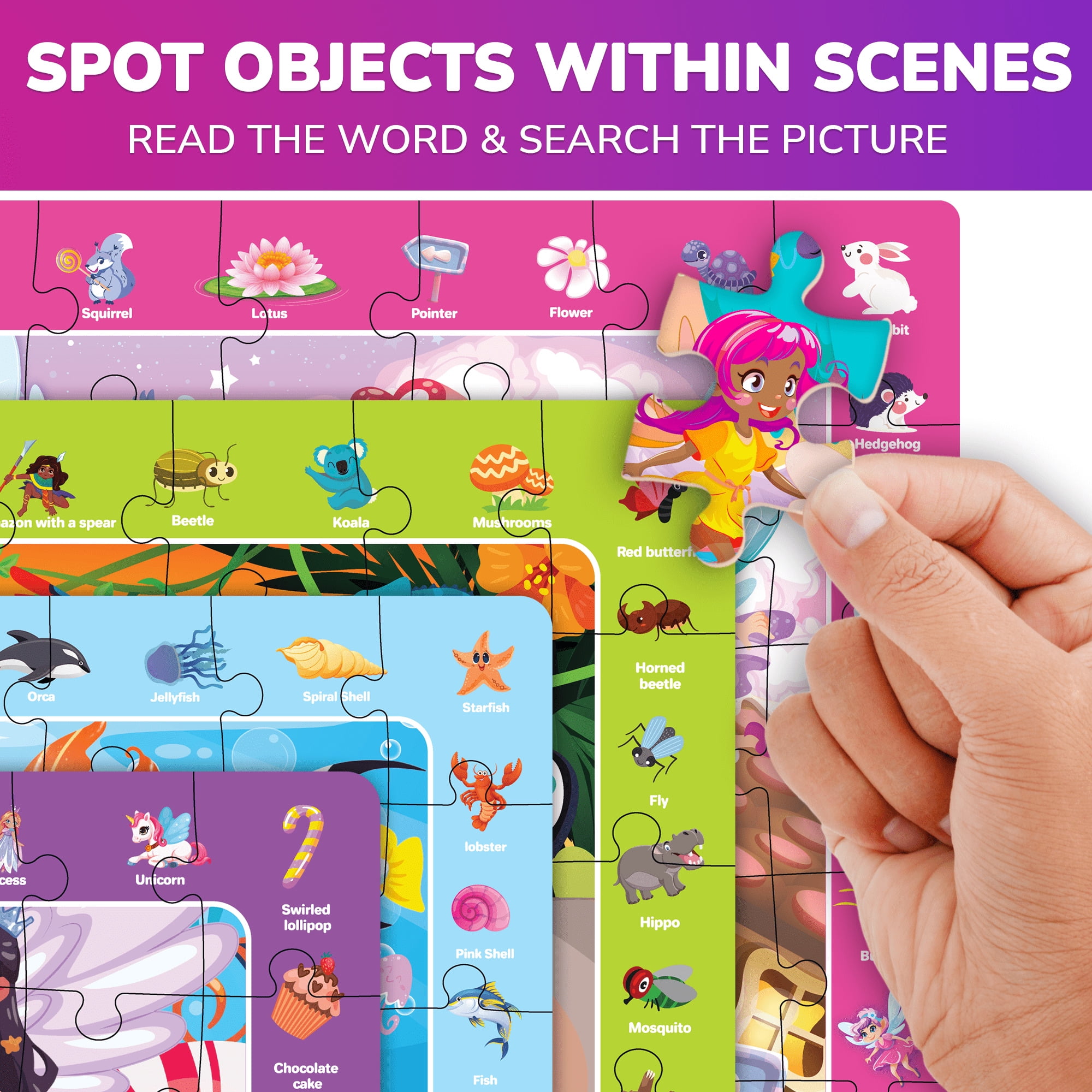 Quokka Puzzles for Kids Ages 4-6 - Jigsaw Toddler Puzzles Ages 3-5 - 60 Piece Search and Find Unicorn Mermaid Fairy Puzzles