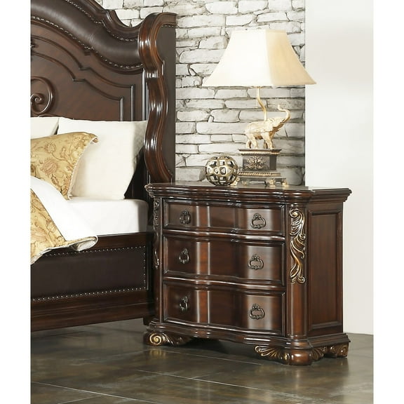 Cherry Wood Nightstand With 3 Drawers, Traditional Bedroom Furniture Veneer For Bedroom, Drawers And Utility