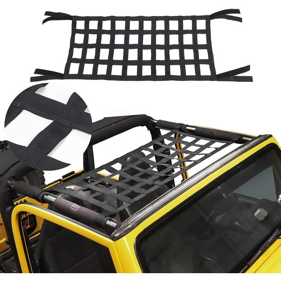 Mesh Cargo Net, Auto Roof Net Hammock for Jeep Wrangler YJ TJ JK JKU JL JLU JT 1987-2021
