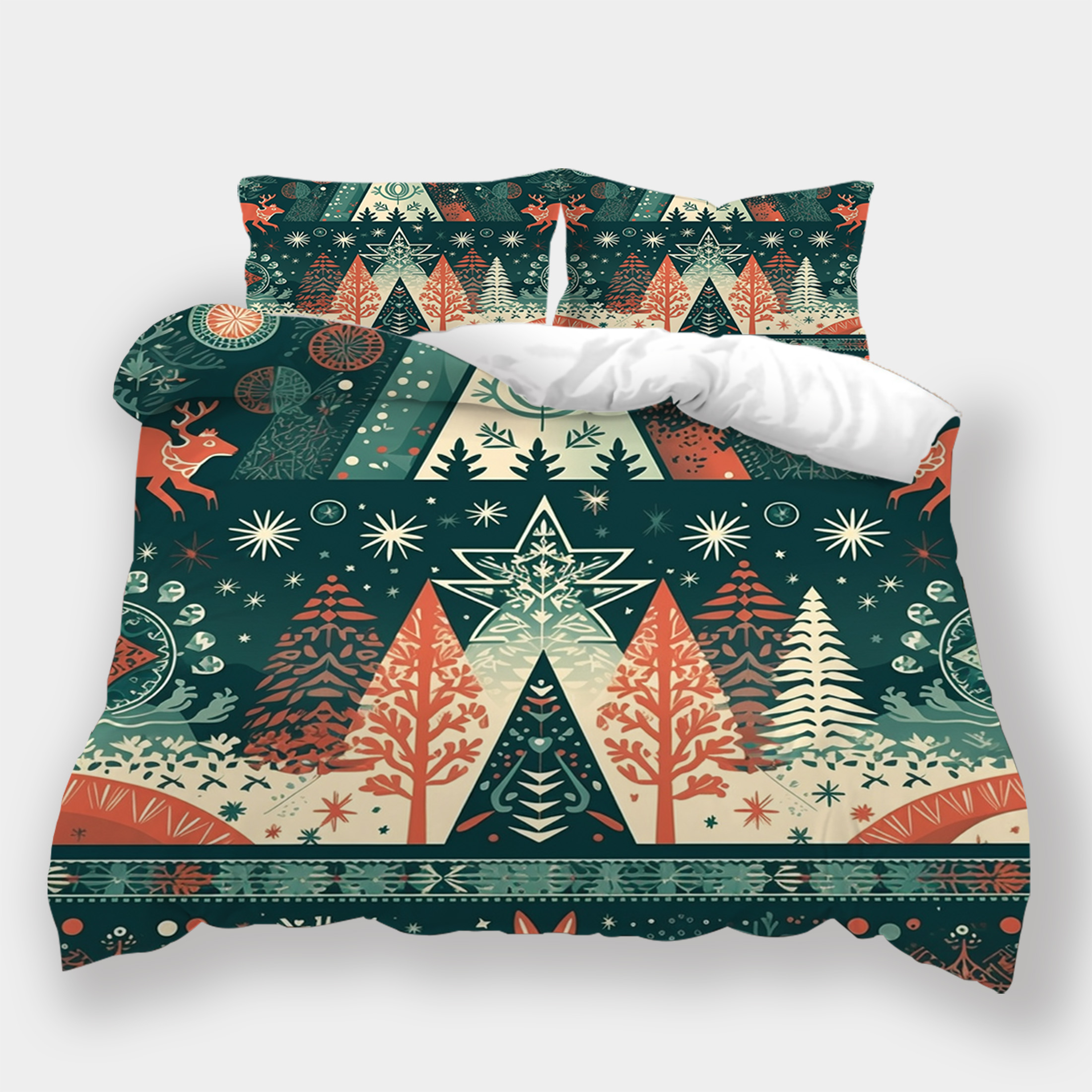 3D Duvet Cover Suit Cartoon Trees Bedspreads Christmas Green Bedroom