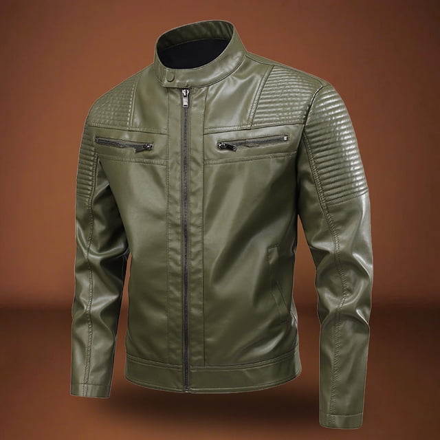 NaWent Mens Leather Jacket Cafe Racer Style Motorcycle Leather Jacket Full Zipper Leather Jacket