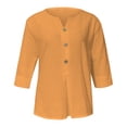 thumbnail image 4 of Women's Cotton Linen Tops Casual 3/4 Sleeve Button Down V Neck Blouses Lightweight Breathable Loose Fit Summer Vacation Shirts for Women Orange L, 4 of 9