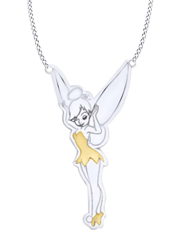 Tinker Bell Womens Two Tone Pendant Necklace 14K White Gold Over 925 Silver