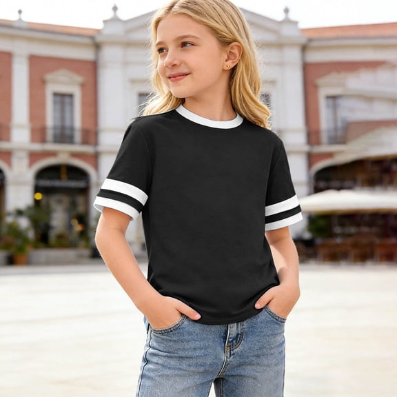 Toddler Kids Girls T Shirts Short Sleeve Striped Print Shirts Casual Blend Tee Play School Outfits Summer Tops Tees 3-4 Years