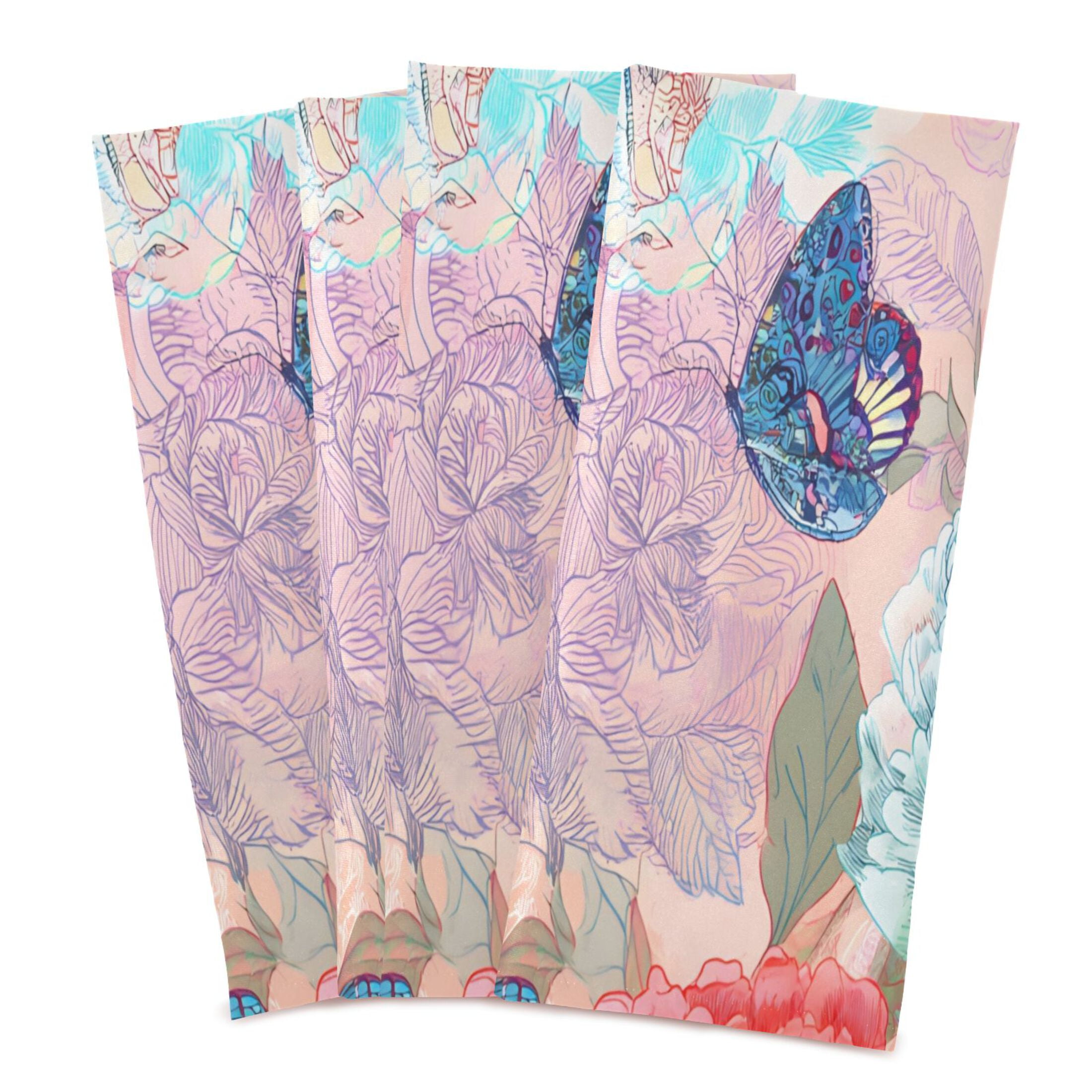 Dreamy Floral Butterflies Kitchen Towels Dishcloth Decorative Waffle Towels Multi Use Tea Towel Dish Cloths 28x18in