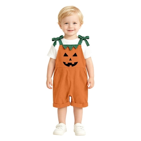 Baby Boy Onesies Kids Halloween Overalls Jumpsuit Pumpkin Face Bib Pants Romper Denim Style Playwear Baby Rompers Girl