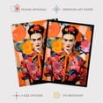 thumbnail image 2 of Fierce Mexican Artist Woman Vibrant Oil Painting Orange Pink Blue Bold Floral Portrait Art Print Framed Poster Wall Decor 12x16 inch, 2 of 5