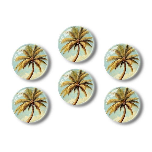 Glass Refrigerator Magnet 6Pcs Magnetic Fridge Sticker,Decor for Kitchen,Whiteboard,Cabinet,Beach Themed Palm Tree