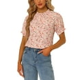 thumbnail image 1 of INSPIRE CHIC Women's Blouse Floral Ruffled Short Sleeve Ruffle Neck Casual Blouses L Light Pink, 1 of 6