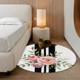 thumbnail image 2 of Small Round Rug 3Ft Washable Non-Slip, Pink Flowers Circle Area Rugs for Living Room Bedroom, Romantic Floral Leaves Black Striped Indoor Floor Mats Carpet Runner for Home Decor, 2 of 8