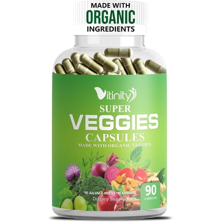 VITINITY Made with Organic Superfood Veggies Vitamin Supplement for Women & Men-Blend of Veggies for Daily Health.Veggies Capsules Supplement (30-Day Supply)
