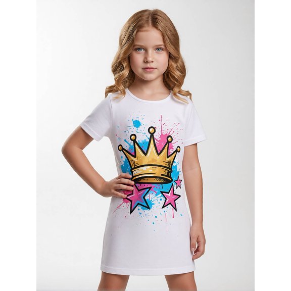 Trendy Adorable Girls Short Sleeve Summer Dress Casual Dress Comfort-Fit Pockets for Little Girls Age 5-10
